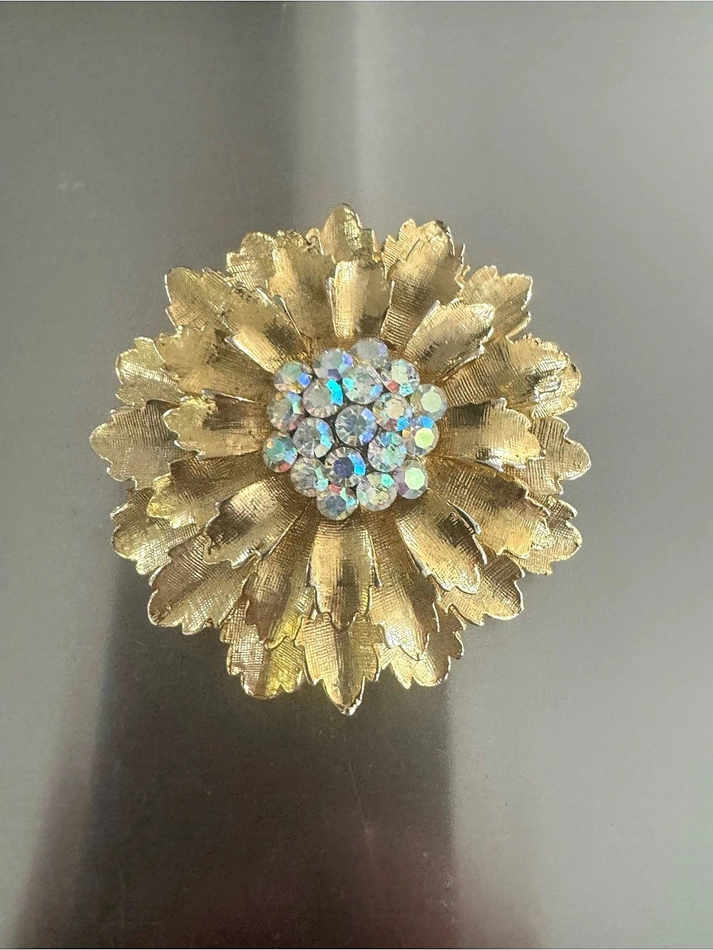Gold-Tone Floral Rhinestone Brooch - Picture 3 of 7